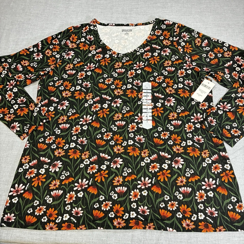 NEW Duluth Trading Co. Women's No-Yank Shirt Womens 2X Long Sleeve Floral Print